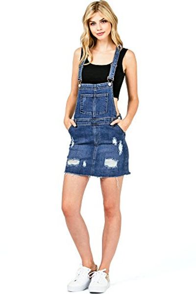 

i &  women's juniors distressed denim overall dress, Black;gray