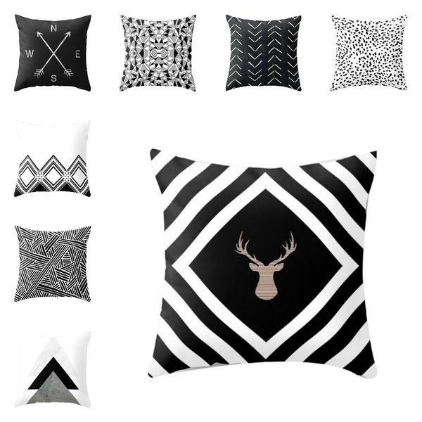 

lychee black white printed cushion case colorful polyester peachskin 45x45cm cushion cover for bedroom home office
