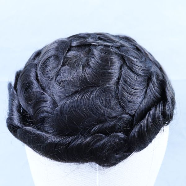 

selling men toupee natural wigs bleached knot toupee real hair male wigs hair unit mens hair toupee lace and pu, Black