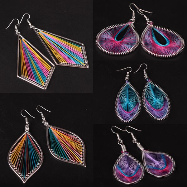 

handmade allergy waterdrop knit earrings unique girls leaf women rhombus 1pair new bohemia long drop shipping, Silver