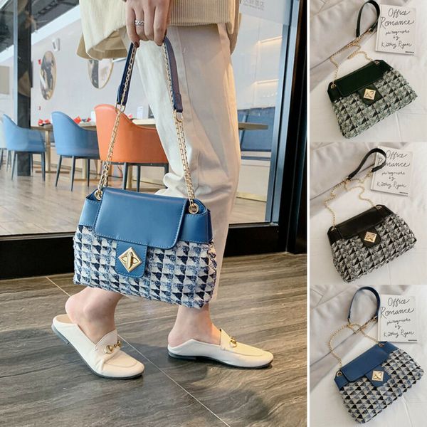 

2020 women ladies korean style crossbody leather shoulder bag tote purse plaid handbag messenger office satchel