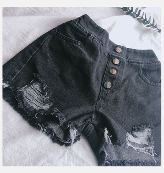 

2019 new summer item girl casual jeans shorts with buttons hole design, Blue