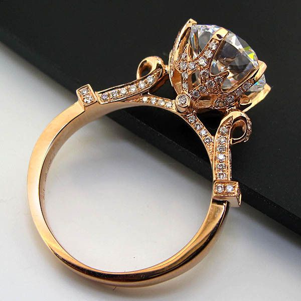 

gold lord ring propose jewelry 585 rose gold 2ct synthetic diamonds ring engagement solid rose gold jewelry 585 round customized t190924, Slivery;golden