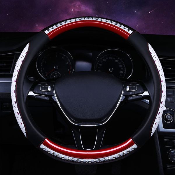 

glcc microfiber leather car steering wheel cover rivet round fashion car interior accessories for diameter 38cm