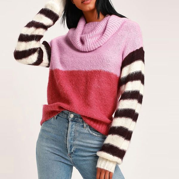 

women pullover sweater vest scarf collar knot sweater camisole stripe knitwear sueter mujer invierno 2019#xb40, White;black