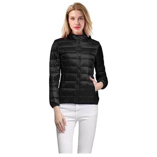 

women's lightweight packable hooded coat outwear puffer down jacket, Black