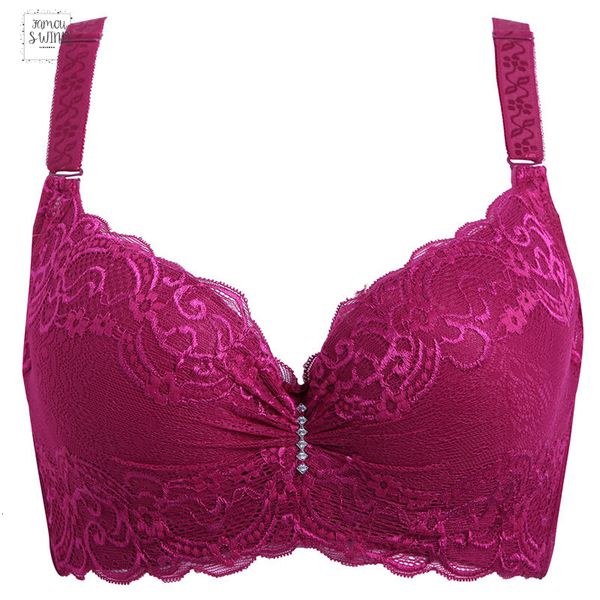 

new ladies 4 size 3 big cup lace push up black bralette deep v womens bras underwear large size dropship, Red;black