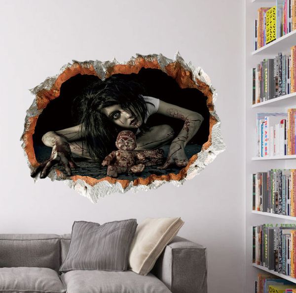 

the latest 4 styles pattern halloween wall stickers bedroom living room decoration broken wall female ghost wall stickers waterproof sh