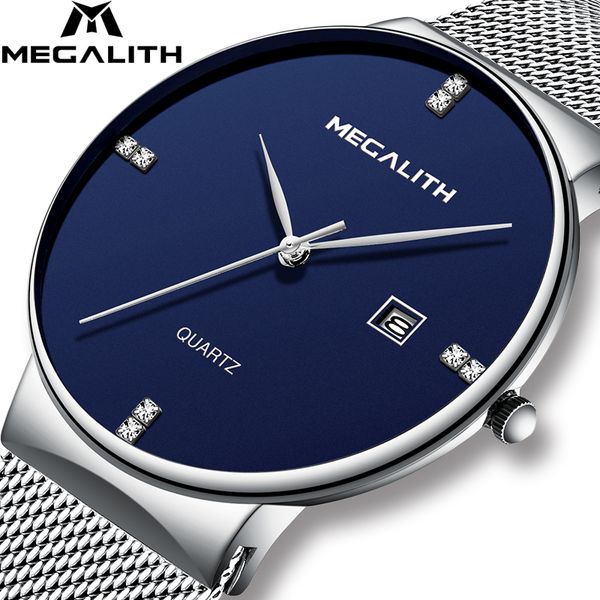 

megalith mens watches business waterproof stainless steel mesh wrist watches gents sport simple design analogue for men, Slivery;brown