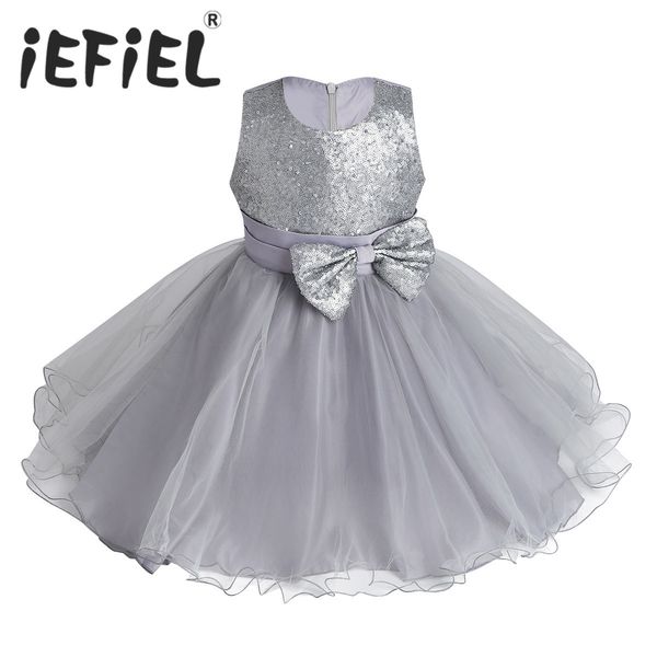 

kids infant girls flower dress wedding bridesmaid birthday party pageant princess formal dress sequined bow tulle tutu dress y200317, Red;yellow