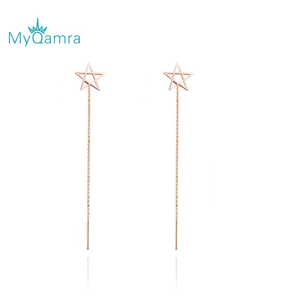 

myqamra authentic pure 18k yellow gold ear line stud earrings for women daily wear gold earring jewelry, Golden;silver