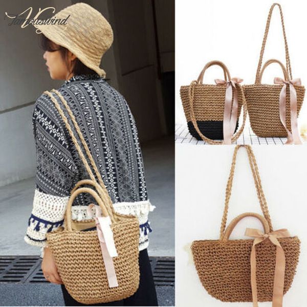 

new fashion women girls rattan straw bag woven round handbag crossbody beach summer bags drop shipping