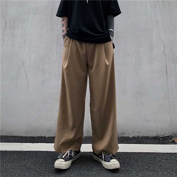 

straight pants men's fashion solid color retro drawstring casual pants men streetwear wild hip-hop loose trousers mens m-xl, Black