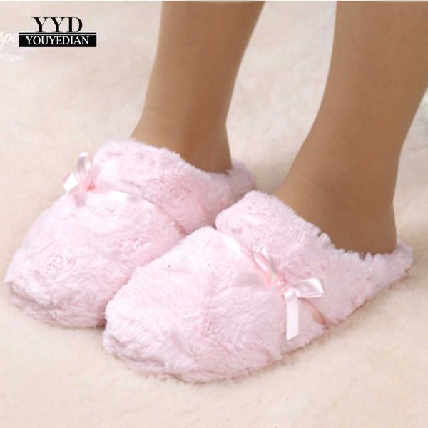 

women's winter fur slippers cute bowknot warm cotton soft plush home slippers shoes indoor female outdoor house #1-2, Black