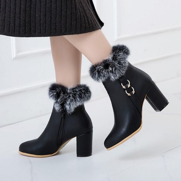

oversized -1 boots women shoes ankle boots for women ladies shoes woman winter side zipper with metal trim, Black