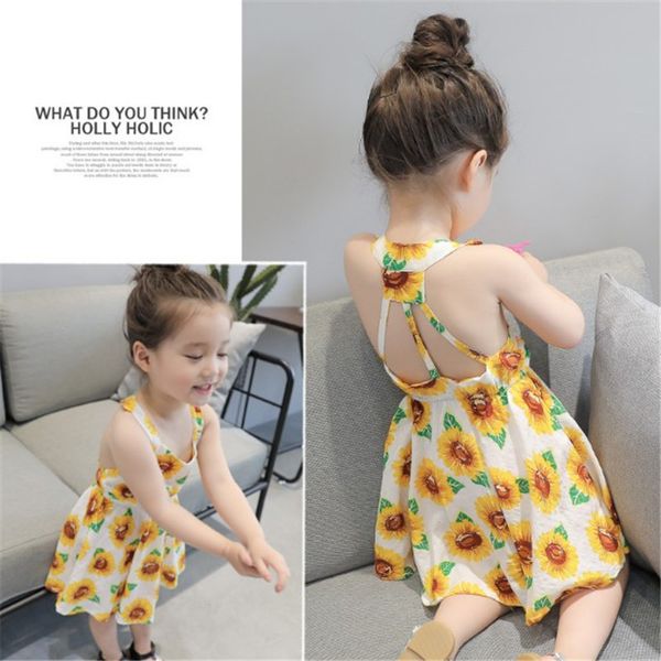 

sleevelessÂ children skirt cotton summer baby girls dress kid sunflower printing baby dress princess costume beach children, Red;yellow