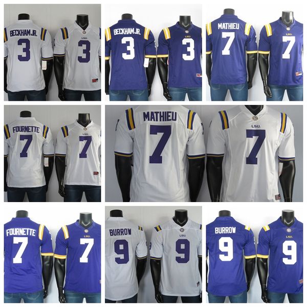 

ncaa college football jersey stitched lsu tigers jerseys tyrann mathieu odell beckham jr leonard fournette joe burrow white blue, Black