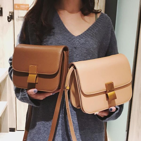 

european retro fashion ladies square bag 2018 new quality pu leather women's handbag simple leisure lock shoulder messenger bags
