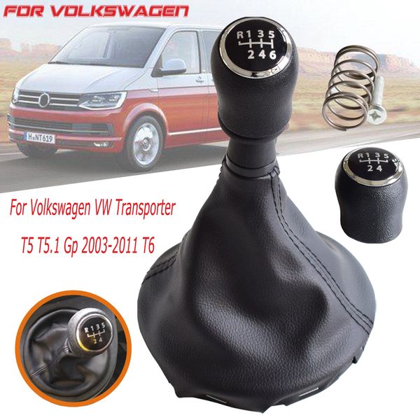 

5/6 speed gear shift knob manual shifter handball with gaiter leather boots cover for vw transporter t5 t5.1 gp t6