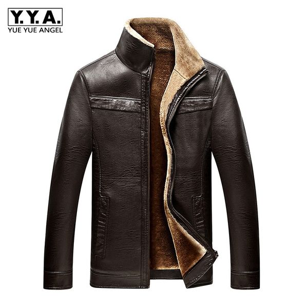 

winter men thick warm fur lining pu leather jacket slim fit office work outwear coat brand motor biker windproof jacket big size, Black