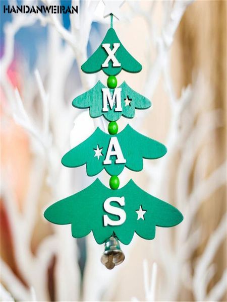

1pc christmas wooden painted decorative pendant christmas tree letter bell wooden sign pendant creative 10*13