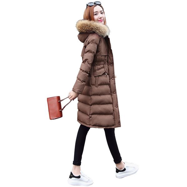 

2018 new winter women's down jacket long section fashion waist slim warm thick coat wild down cotton women's jacket, Black