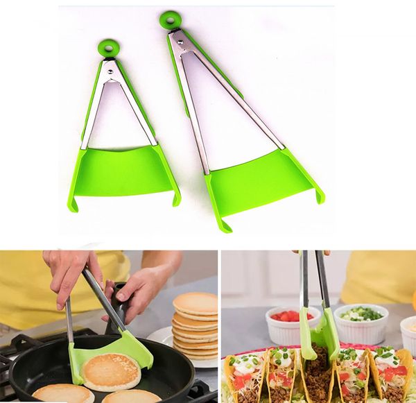 

новый 2-в-1 умный шпатель щипцы кухонный щипцы щипцы с антипригарным покрытием термостойкие зажим для еды аксессуары из нержавеющей стали xd