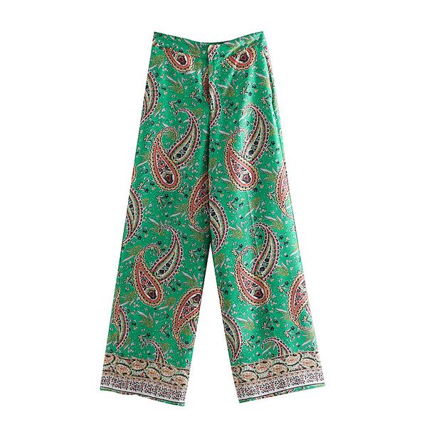 

2019 women fashion position paisley flower print wide leg pants retro chic long trousers female casual zipper pantalones p338, Black;white