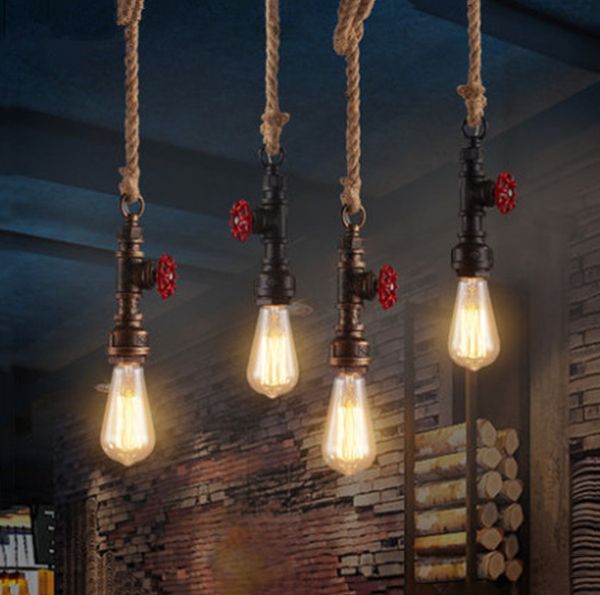 

bar led linear industrial design wrought iron water pipe pendant lamp