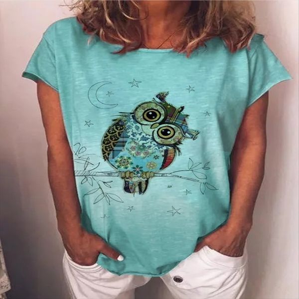 

cartoon owl head printing round collar short-sleeved female t-shirt cartoon owl head printing round collar short-sleeved female t-shirt, White