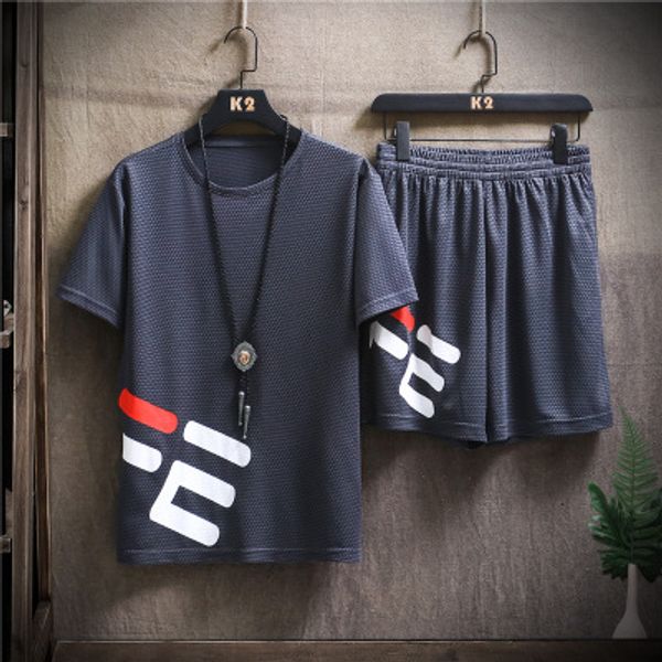 

mens casual suits sport suits mens designer two-pieces youth fashion outdoor clothing 2020 breathable leisure sets short sleeve + shorts, Gray