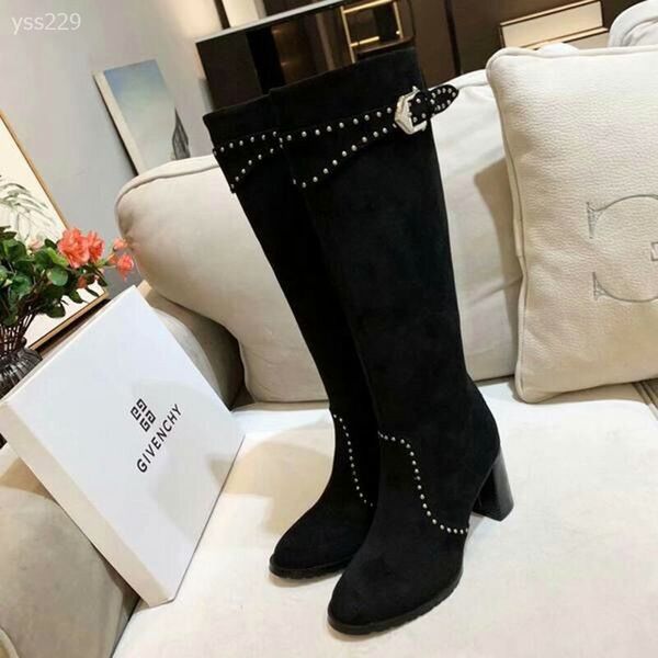 

studded mid-heeled round-to-the-knee boots women's autumn and winter 2019 new europe and america thick and thin outdoor zipper leather, Black