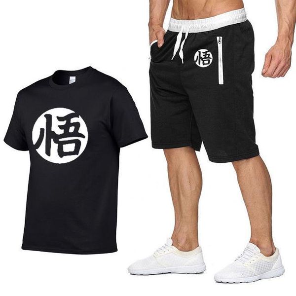 

anime z t shirts men casual cotton summer fashion short sleeve son goku harajuku mans t shirts+pants suit sportsweap, Gray