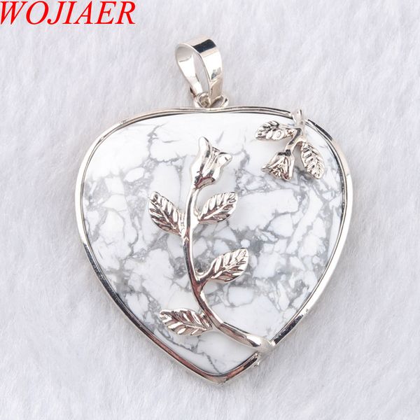 

wojiaer love heart gem stone necklaces pendant natural white turquoise stone charms bohemian style women jewellery n3183, Silver