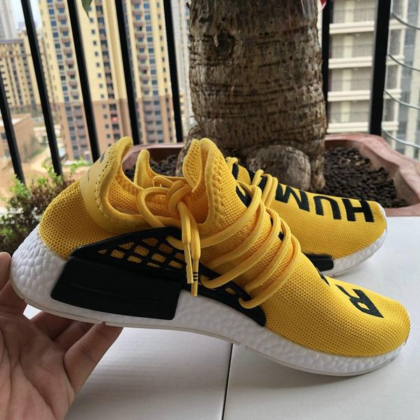 

С Box Human Race Мужская Дизайнерская Обувь ХУ Бегун Фаррелл Уильямс Желтое Ядро Черные