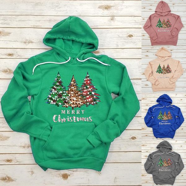 

women's plus size fashion hooded christmas tree printed sport sweater, White;black