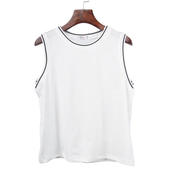 

2020 new all-match round collar and black and white spliced solid color loose sleeveless lounge breathable vest