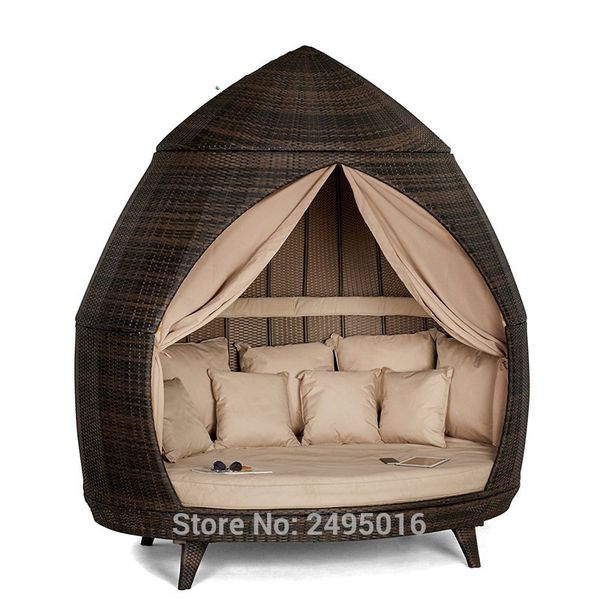 

round outdoor rattan daybed furniture , roofed lounger wicker patio chaise lounge daybed with canopy