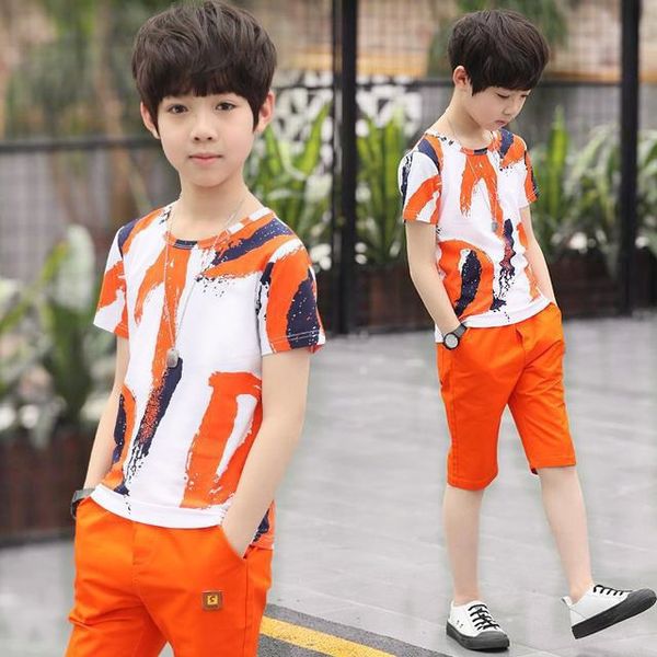 

3 4 5 6 7 8 9 10 11 years boys clothes teen boy casual t shirt shorts pants 2 piece children clothing set summer kids clothes t200607, White