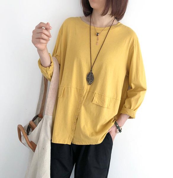 

women long-sleeved t-shirt cotton 2020 spring autumn new loose casual o neck solid color fashion korean big size women, White