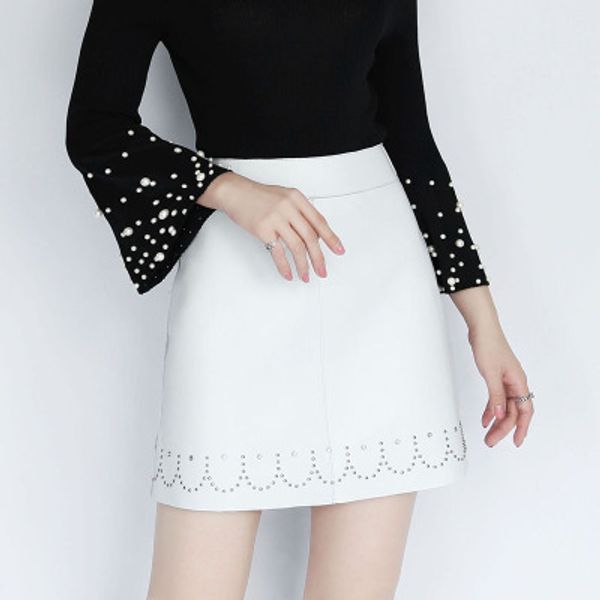 

2019 new fashion genuine sheep leather skirt e49, Black