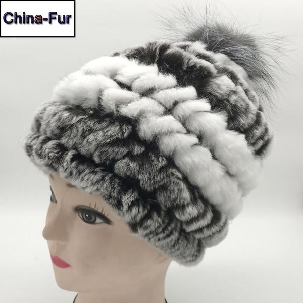 

new good elastic real rex fur hat women winter warm knitted real natural fur caps with silver ball beanies hat, Blue;gray