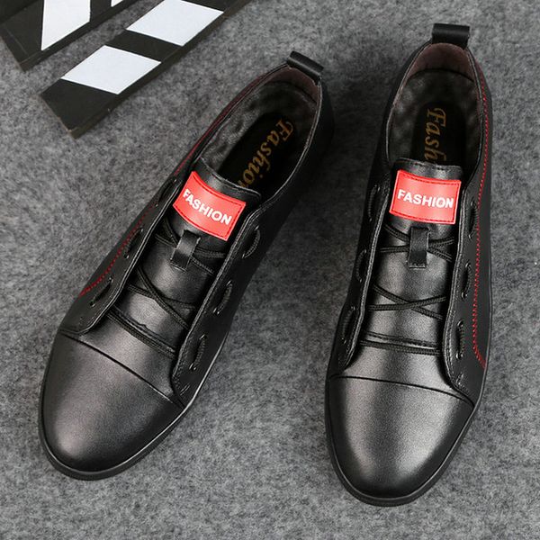 

men zapatos hombre casual shoes men cow leather shoes genuine leather fashion black white sneakers a55-74