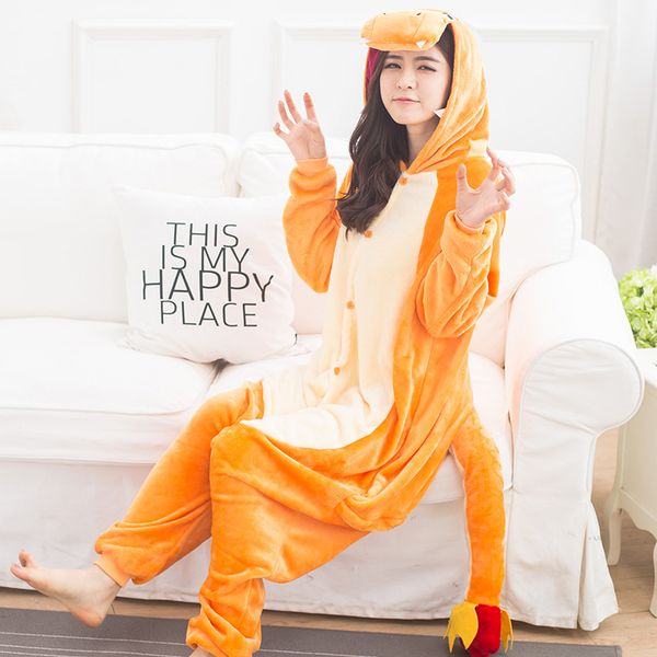 

autumn and winter thick flannel home one- piece pajamas casual fire dragon cartoon animal conjoined couple cute pajamas, Blue;gray