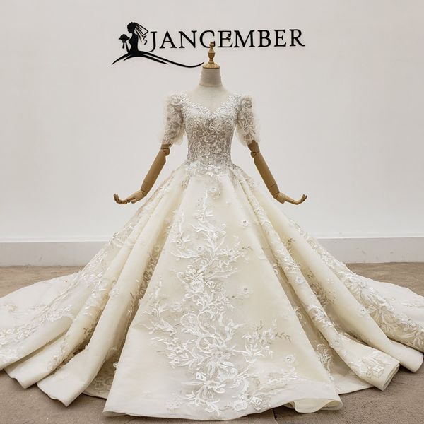 

2020 новые свадебное платье o-образным вырезом короткие рукава аппликации pearls sequined назад узелок белый элегантный sheer шеи усталость, White