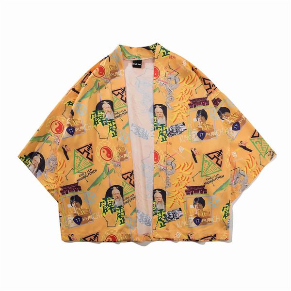 

thin style kimono jackets men summer thin material sun protect open stitch three quater sleeve men's jackets, Black;brown
