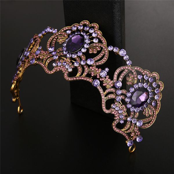 

luxurious baroque purple rhinestone beaded bridal crown tiaras princess queen diadem women bride headbands wedding
