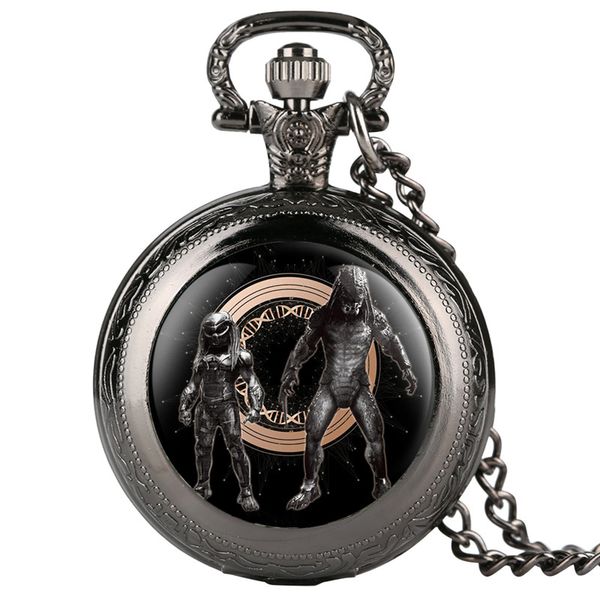 

masculine necklace men's creative design pocket watch alien patterns quartz pocket watch analog pendant for men women, Slivery;golden