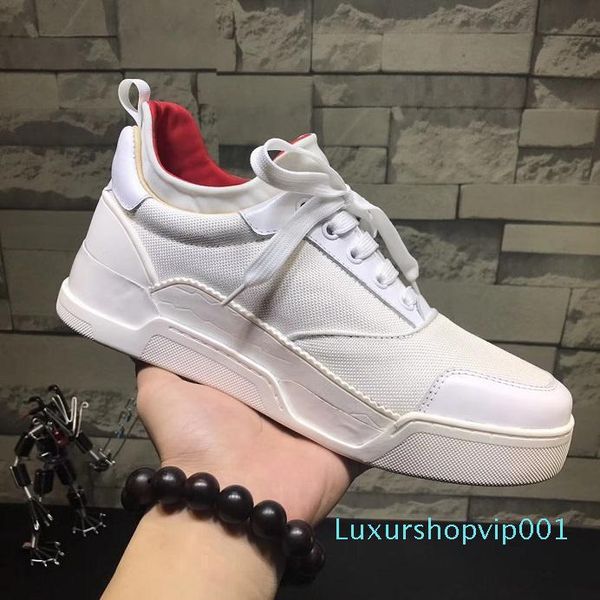 

2020 name casual shoe man red bottom sneaker flat new designer lace up high mixed colors black white trainers size 38-45