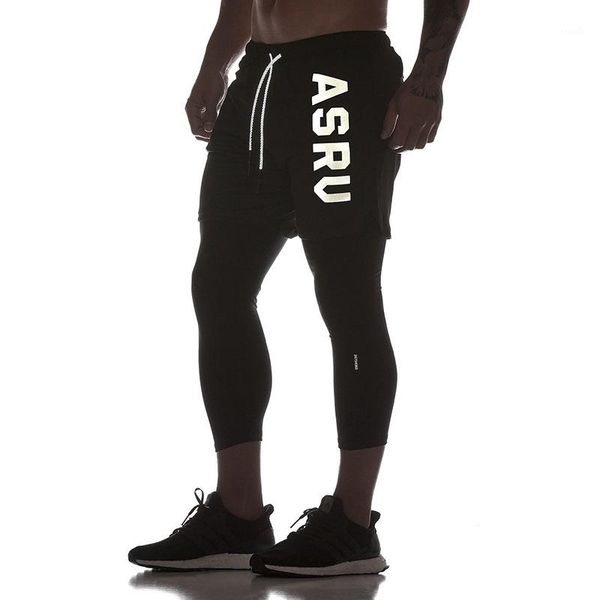 

mens 2 in 1 fitness pants quick-drying stretch fitness leggings gym training shorts 2019 brand fashion new pants1, Black